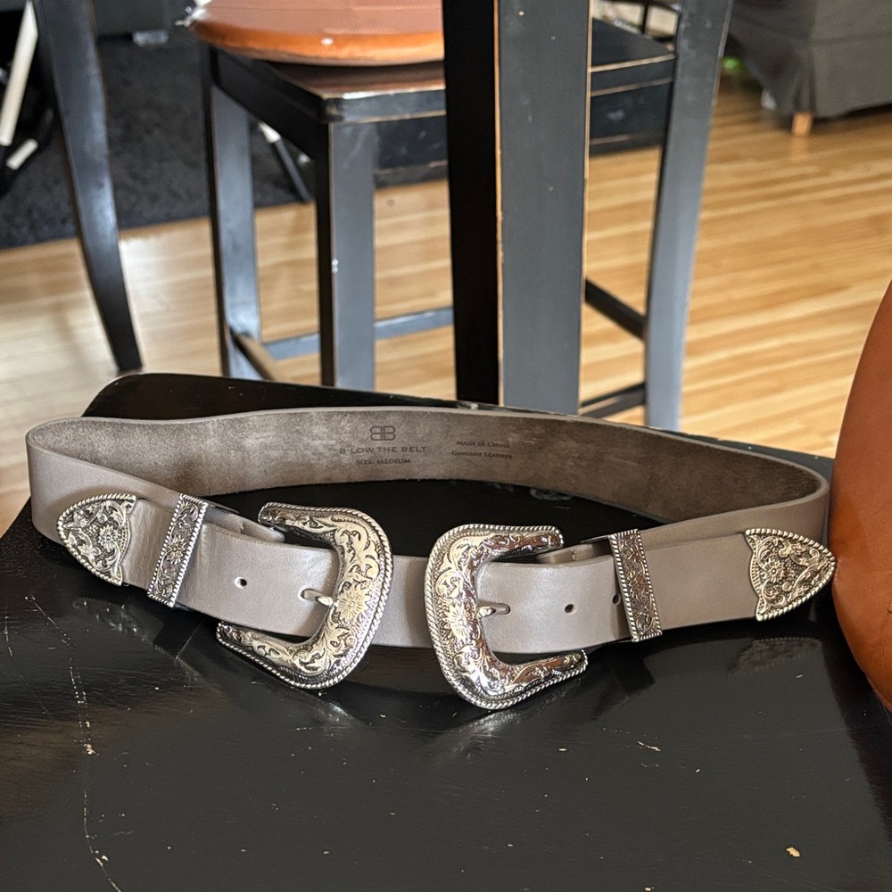 B-Low the Belt Silver and Gray Double Buckle Belt